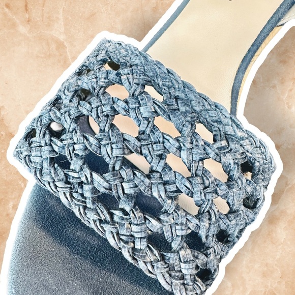 NWT Brenda Zaro Navy Blue Woven Leather ‘Nadia’ Cork Wedge Sandals Size 41 - Picture 8 of 12